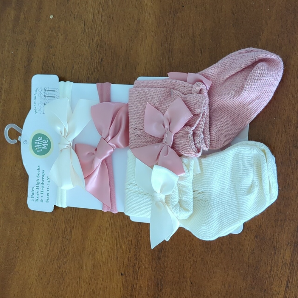 Baby Knee high socks and head wraps NWT 12M-24M